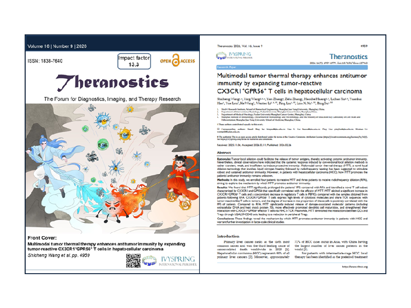 上海交大生物医学工程学院徐学敏团队与合作者发表《Theranostics》封面文章：多模态肿瘤治疗显著提升复发性肝癌疗效